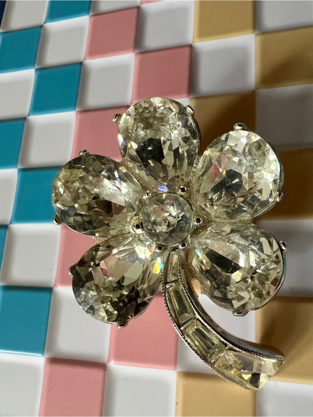 Bogoff Crystal 5 Leaf Clover Flower Brooch Vintage - Picture 3 of 8